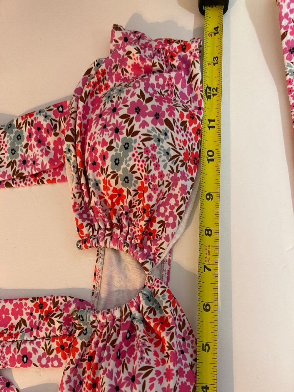 Floral Bikini Size L Pink Orange High-Waisted Ruched Top Retro Cottagecore NWOT - Picture 12 of 13
